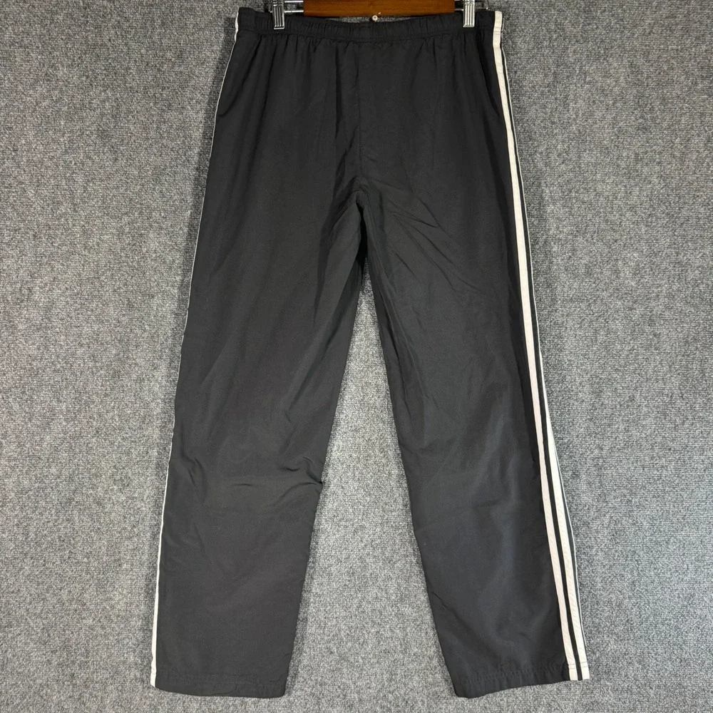 Vintage Adidas Mens Black‎ Track Pants White Stripes Elastic Waist Size M